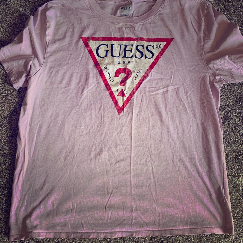 Guess denim shirt pink with signature triangle